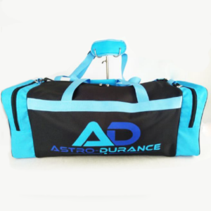 Durable black and blue sports duffel bag for athletes and fitness enthusiasts.