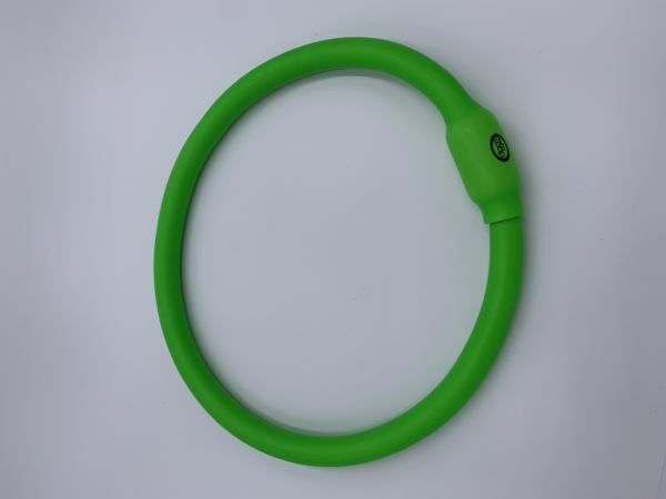 Bright green bicycle lock with integrated mechanism for secure and flexible protection.