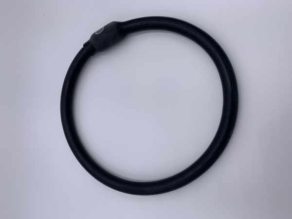 Black exercise ring with clasp for resistance training and fitness workouts.