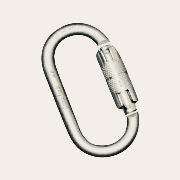 Durable oval carabiner with a locking mechanism, perfect for climbing and outdoor activities.